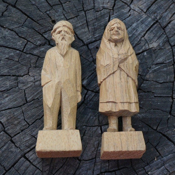 Wood Carvings / Quebec Canada / old woman man / St. Jean