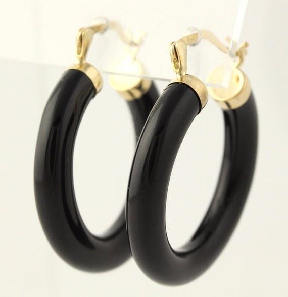 Onyx Hoop Earrings 14k Yellow Gold Women's by WilsonBrothers