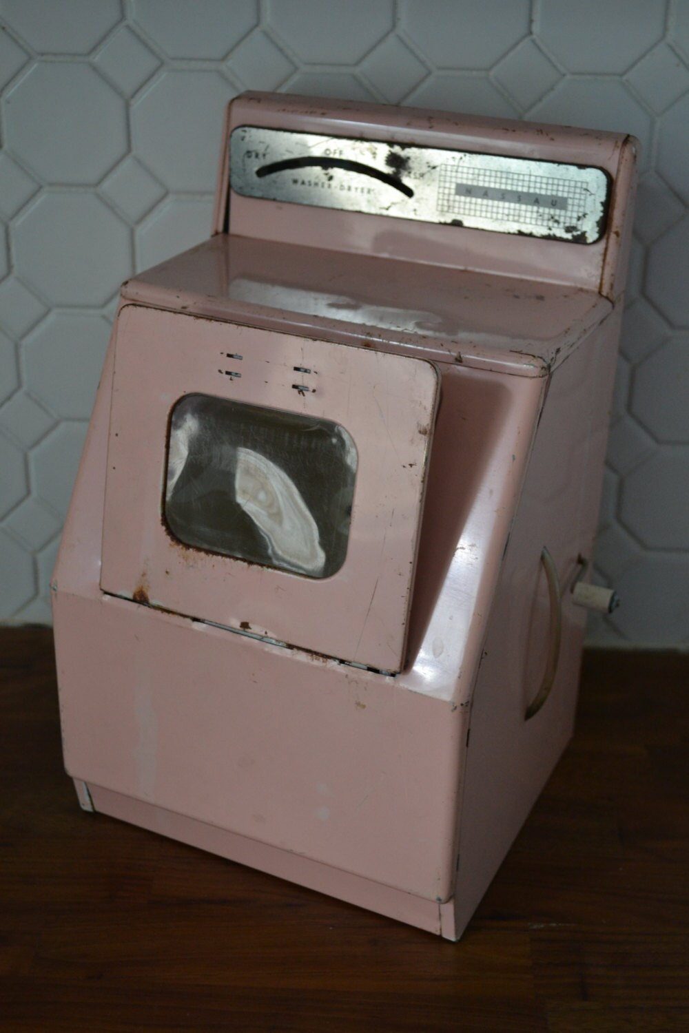 Vintage Pink Tin Nassau Washer Dryer 1950s