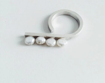Silver Pearls ring /Minimalist pearls ring /minimalist silver ring/ sterling silver pearl ring / two fingers pearl ring