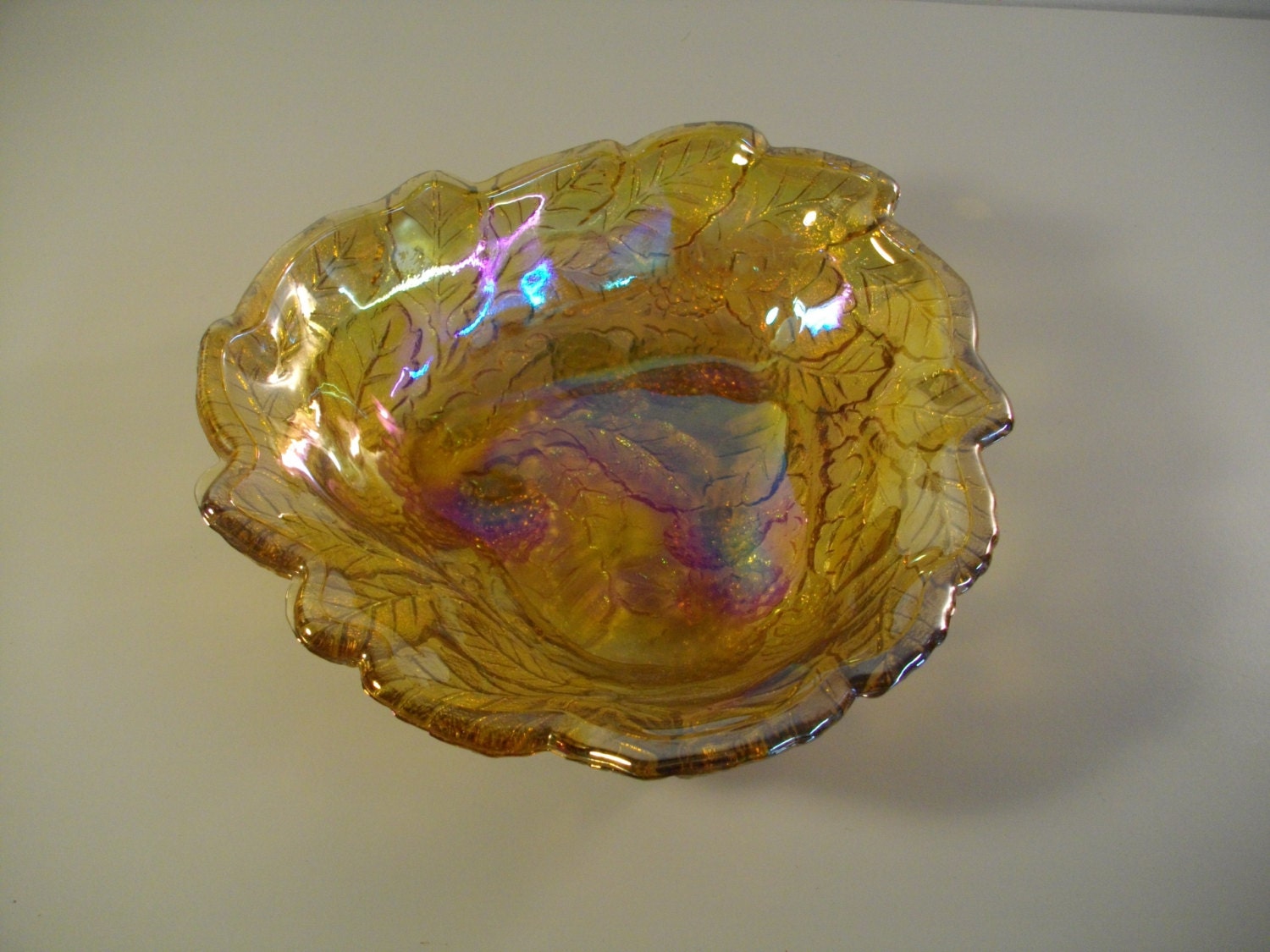 Vintage Marigold Yellow Carnival Glass Dish Candy by Adore2Restore