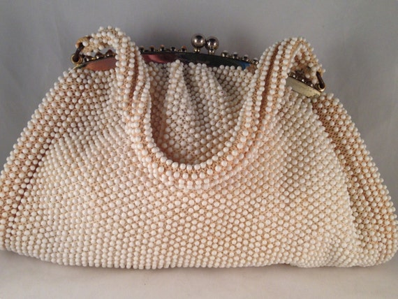 Vintage White Beaded Cream Purse by Corde Bead from the