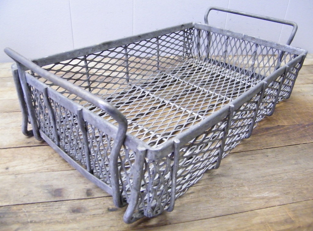 Old Industrial Metal Wire Storage Bin Tote by beneaththerust