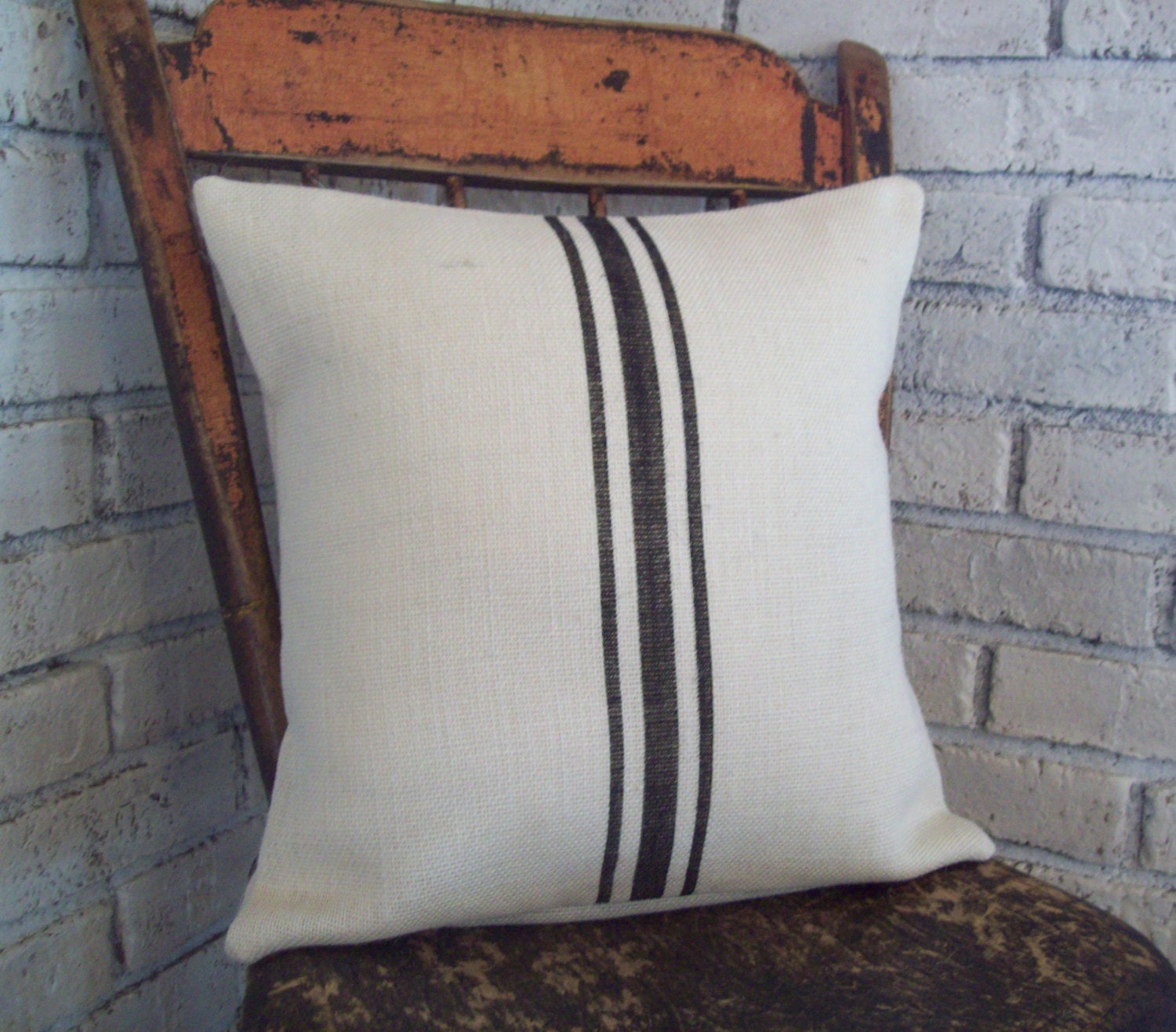 Black Striped Pillow Cover Grain Sack by