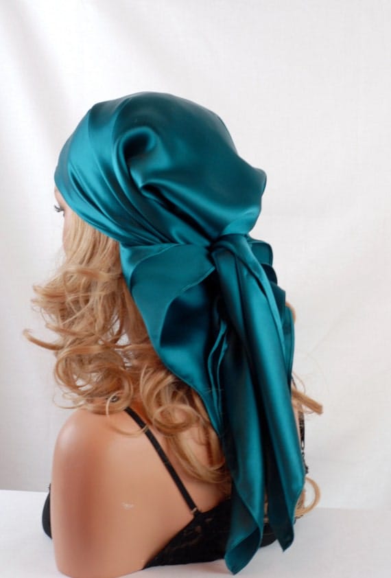 Silk Charmeuse Scarf, Sleep or Bandana Scarf, Peacock Blue Mulberry Silk, Hair Wrap, Head