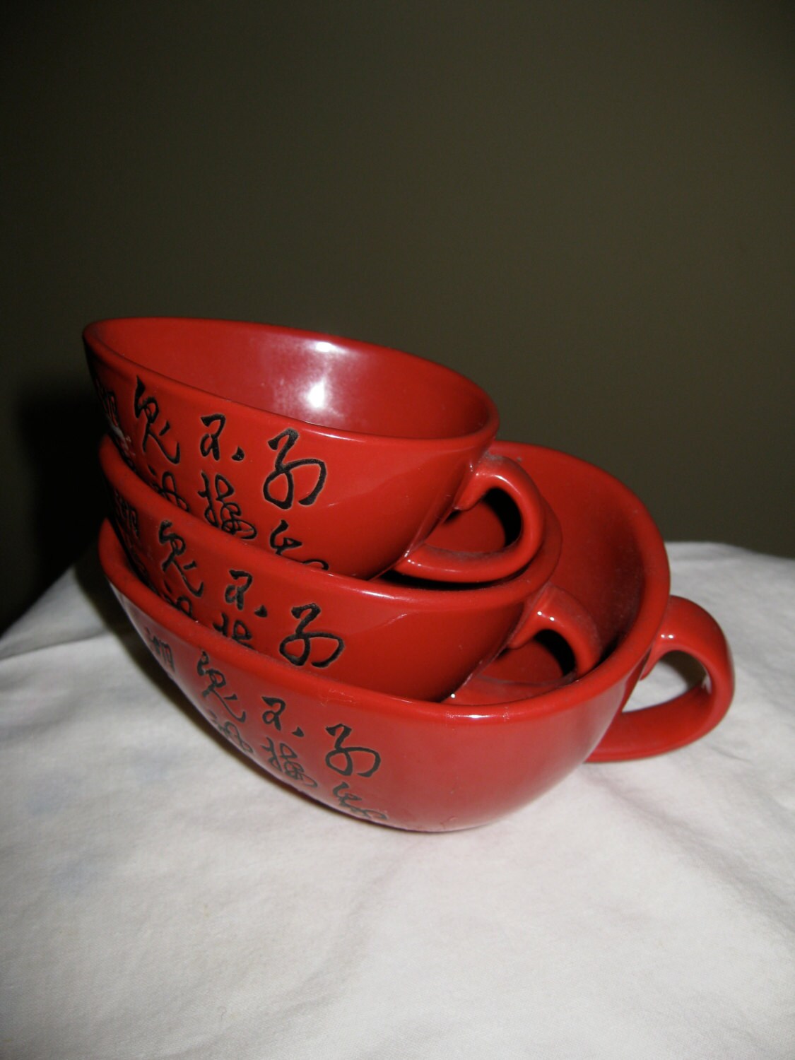 Vintage Red Ceramic Asian Pouring Sauce Cups (3) Haute Juice