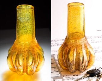 Unique Hand Blown Glass Vase - Sandy Gold and Brown with Bulging Ribs