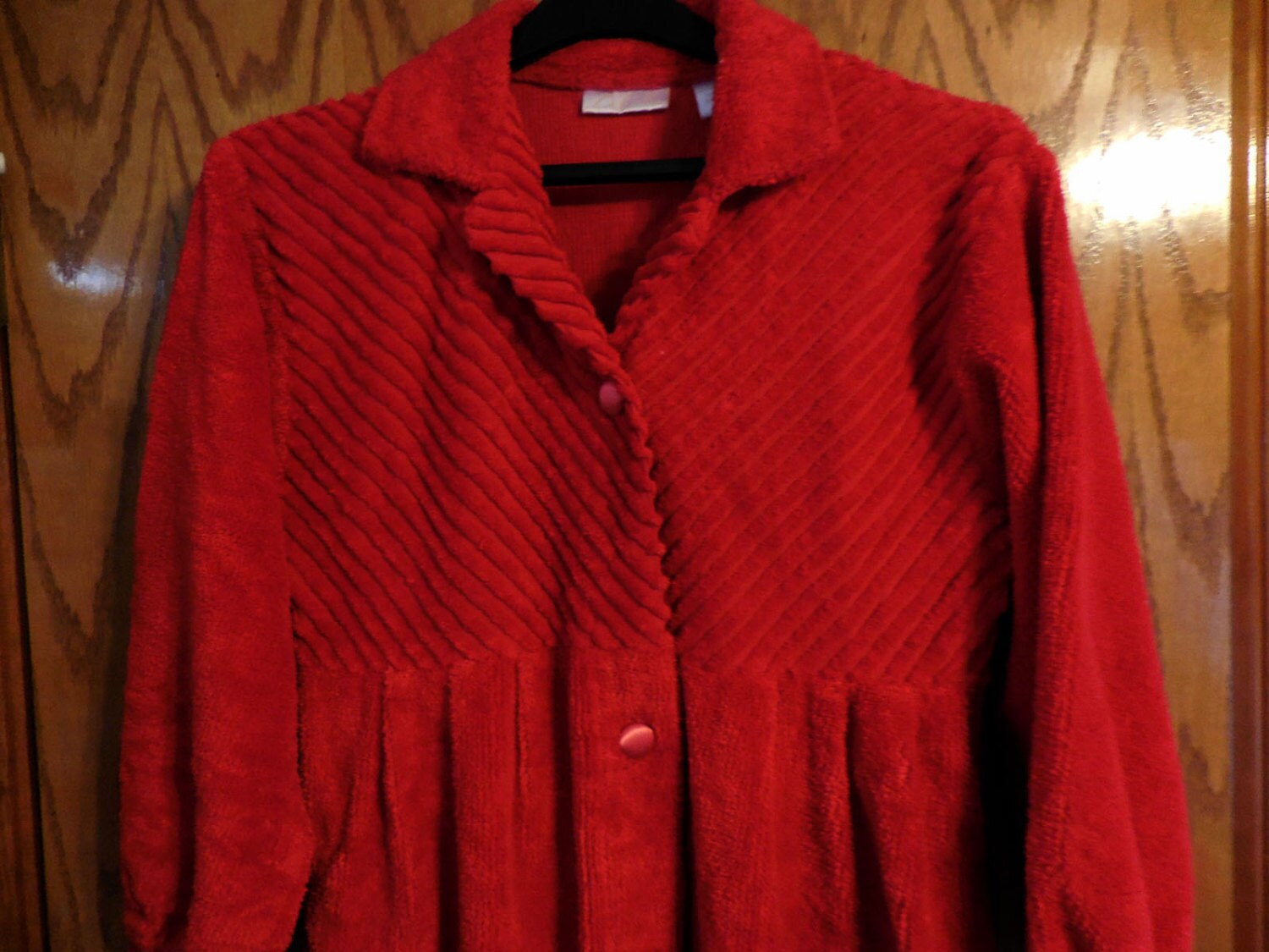 Vintage Deep RED Chenille ROBE Vintage Red Chenille Button