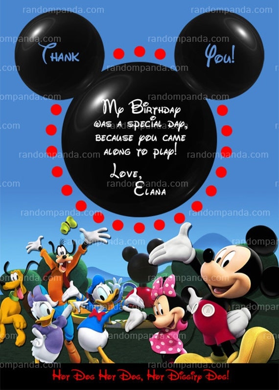 Mickey Mouse Thank you Card Mickey Mouse Party Mickey Thank