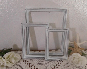 White Frame Set Rustic Shabby Chic Distressed Picture Photo Beach Cottage Country Farmhouse Home Decor Wedding Reception Decoration Gift Her