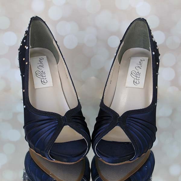 Custom Wedding Shoes Navy Blue Platform by EllieWrenWeddingShoe