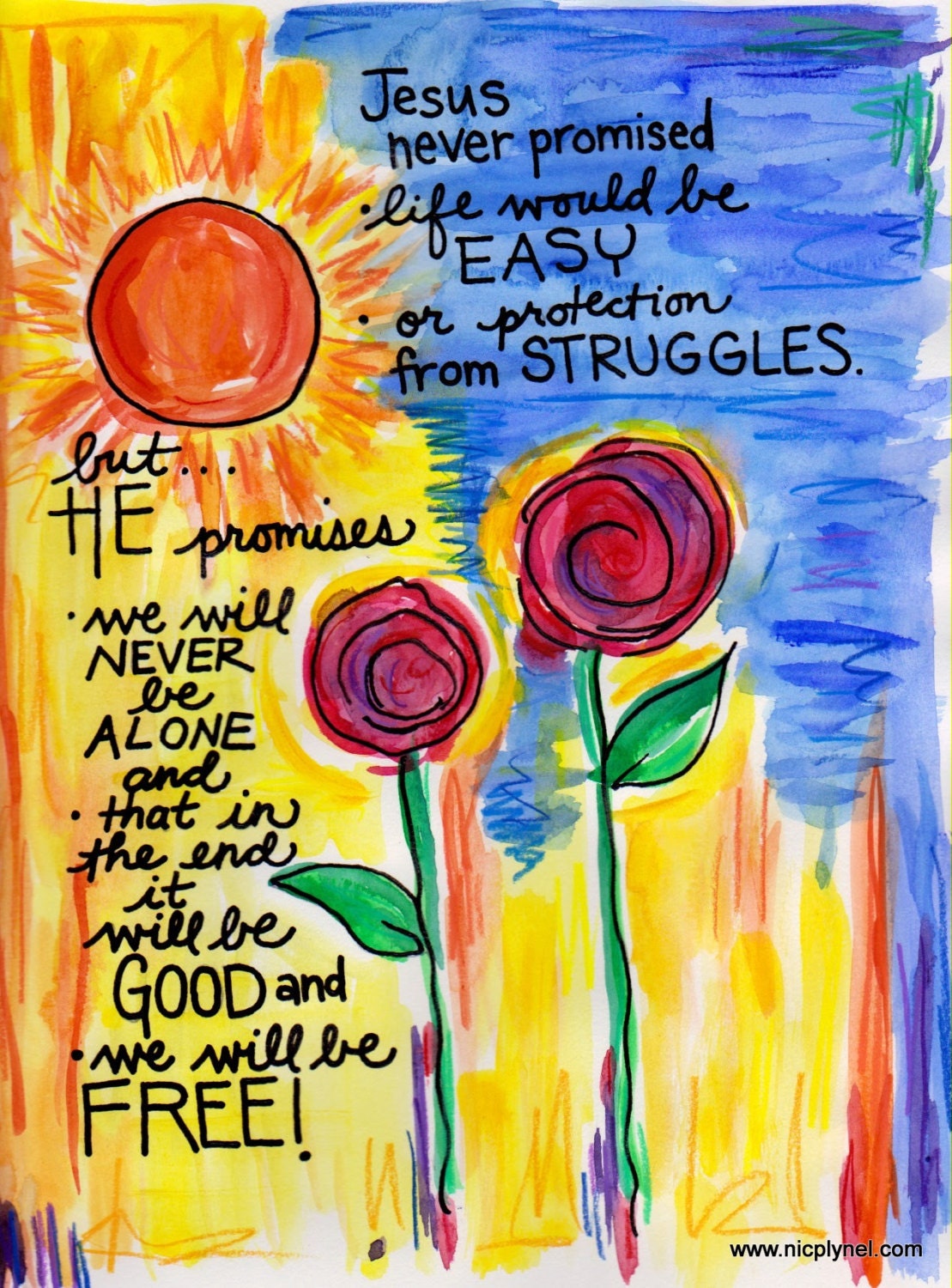 Jesus Never Promised No Struggles Illustrated Watercolor print