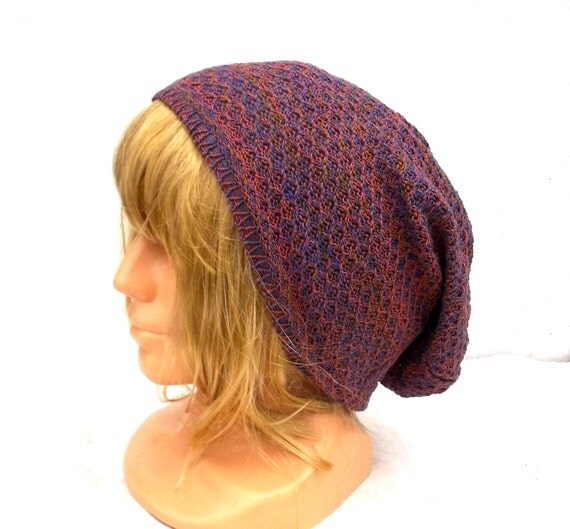 Knitted purple cotton hat knit summer by peonijahandmadeshop
