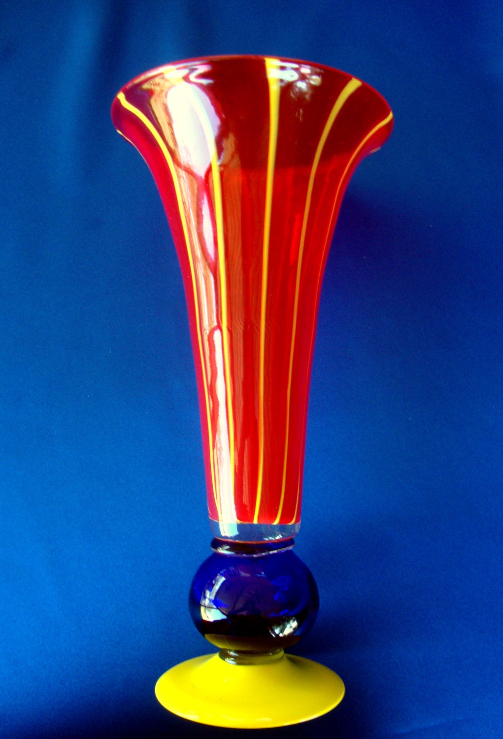Art glass vase LARGE red blue yellow