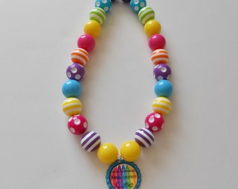 Kindergarten Cutie Back to School Bright Chunky Bubblegum Necklace