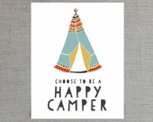 Items similar to TeePee Print, Happy Camper, 8x10 ...