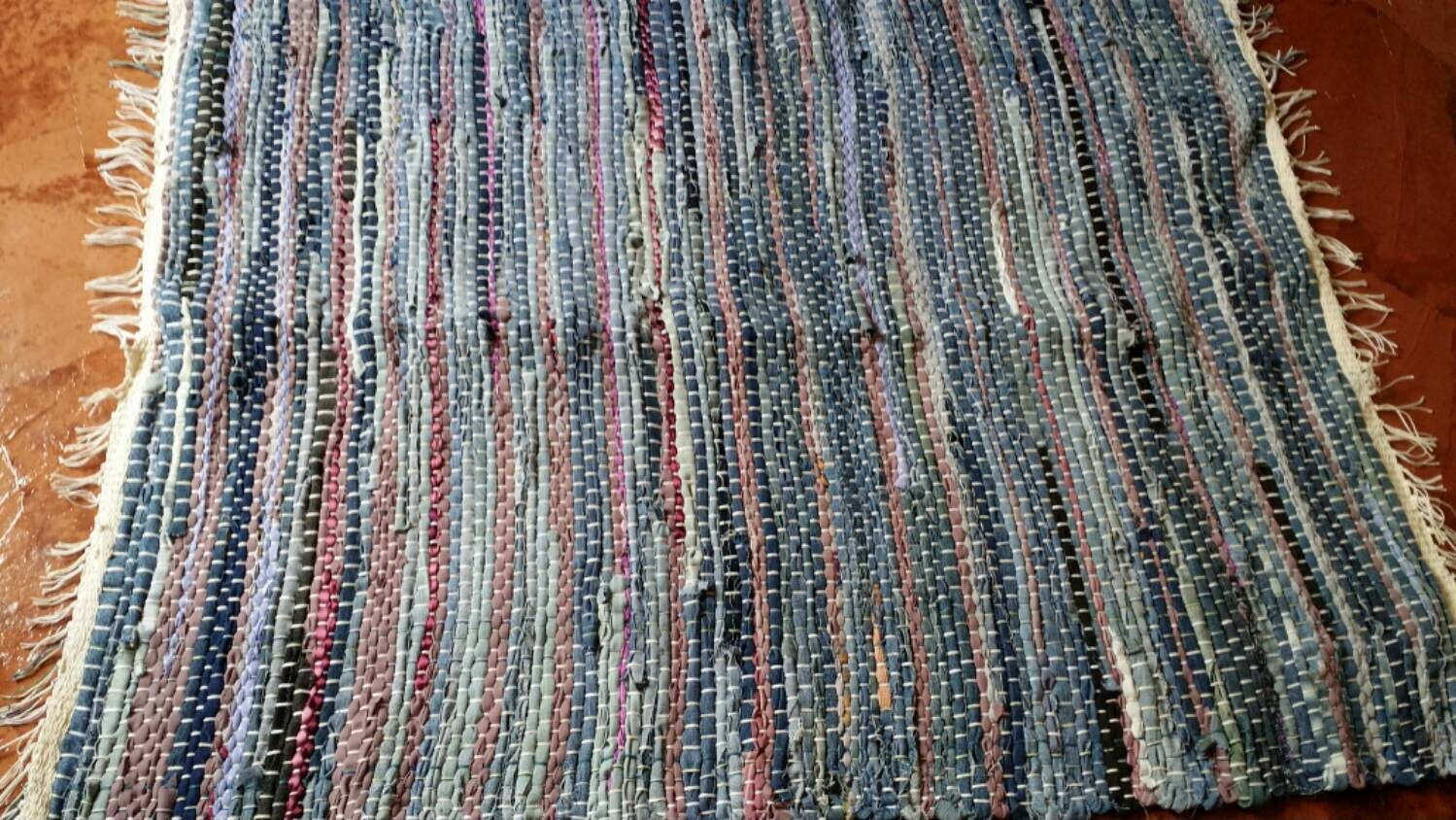 Blue and Purple handwoven Denim Rag rug Floor runner mat