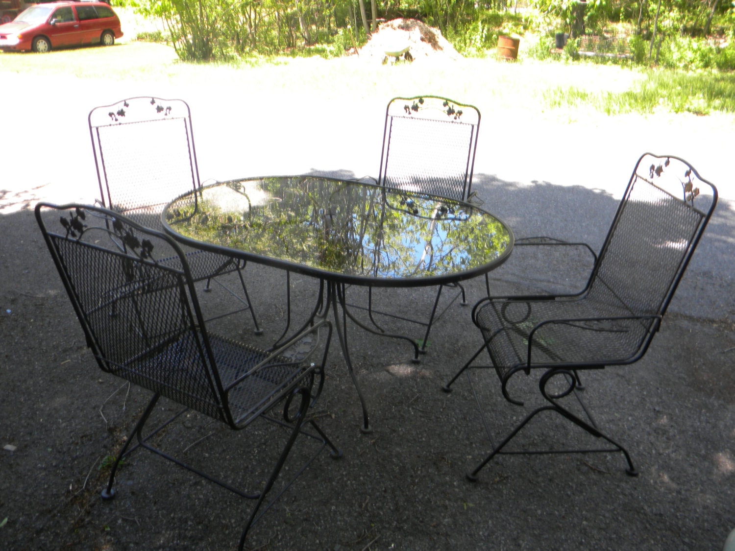 5 pc vintage 1970s 1980s wrought iron mesh metal floral outdoor