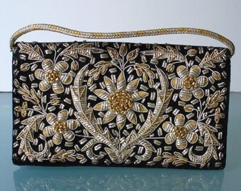 Vintage Zardozi Embroidery Velvet Clutch Bag