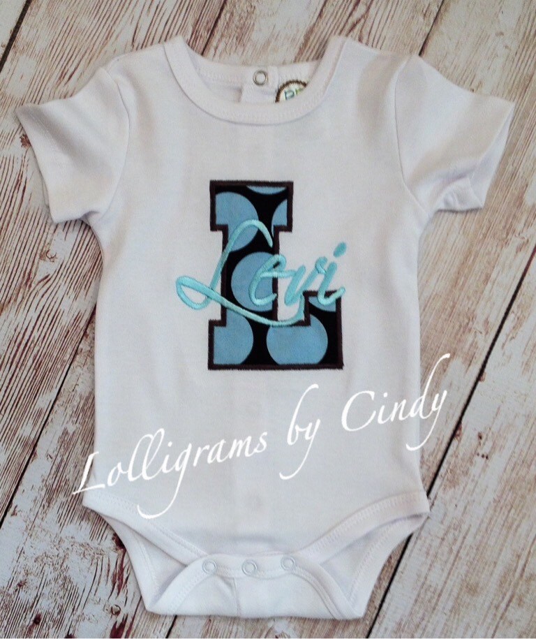 Custom Appliqued Personalized Baby Boy Body Suit by Lolligrams