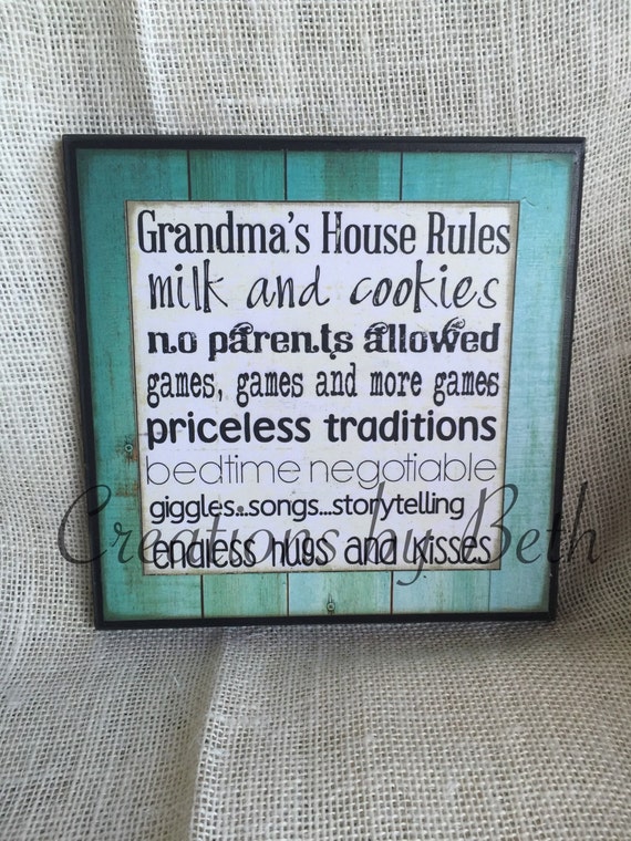 Grandma's House Rules 8x8 Wooden Sign By Bethborder On Etsy