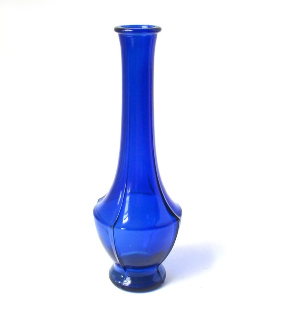Antique Cobalt Blue Vase unique 4 sided vintage blue bottle