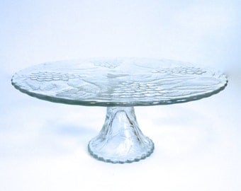 Vintage Glass Pedestal Cake Plate with Grapes - Floyd Jones Vintage