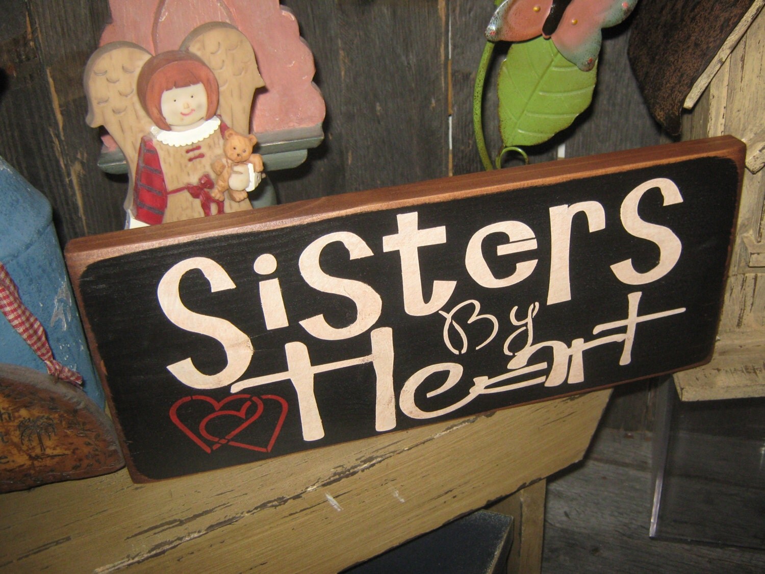 Primitive Med Love Sister Sign SISTERS by HEART
