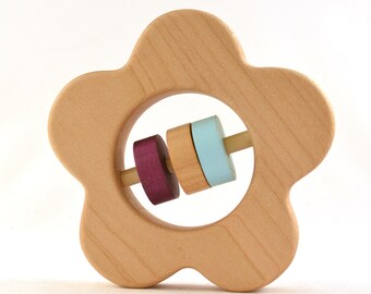Personalized Daisy Baby Rattle - Choose Your Own Colors - Wood Baby Toy