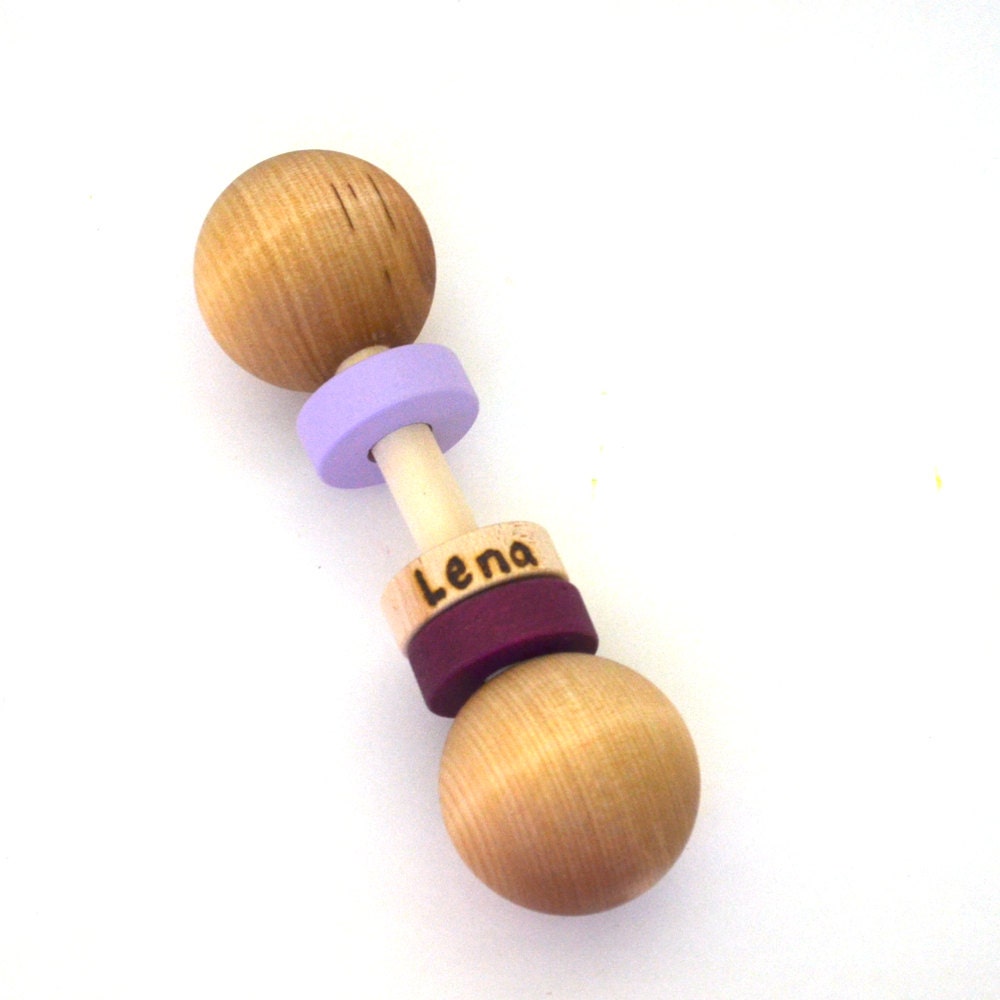 Personalized Baby Rattle Pick 2 Colors Wooden Waldorf Baby
