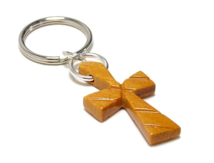 Mens Cross Keychain Wooden Cross Keychain Cross Key Ring