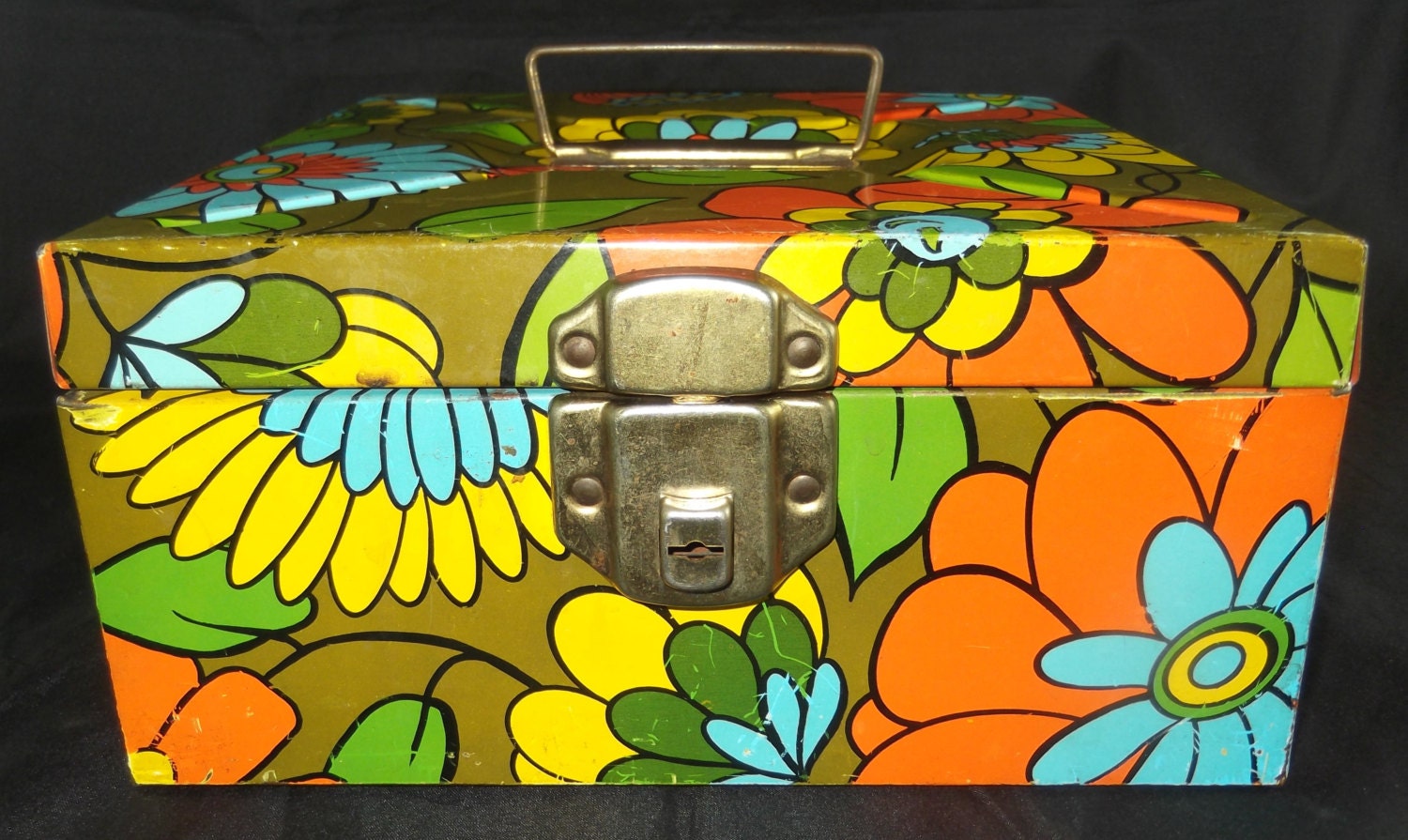 Vintage Metal Storage Box 1970’s Flower Power Metal Box Haute Juice