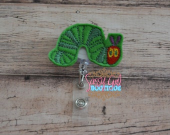 Animal-Lanyard--felt badge reel-name badge holder-caterpillar-ID holder-retractable badge reel-badge clip-badge pulls