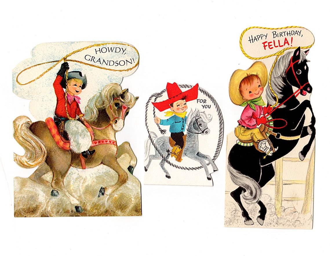 Vintage Kids Birthday Cards 3 Rodeo Birthday by AvidVintageShop