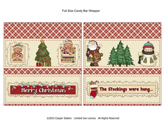 Printable Holiday Candy Bar Wrappers with Snowman and Santa