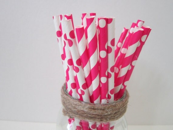 Hot Pink Paper Party Drinking Straws ~ Wedding ~ Baby Shower ~ Set of 25 or 50 Il_570xn