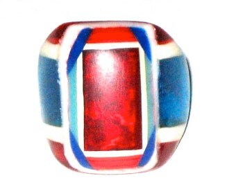 Bob Dodd vintage 30s 40s bakelite celluloid folk art prison ring red white and blue