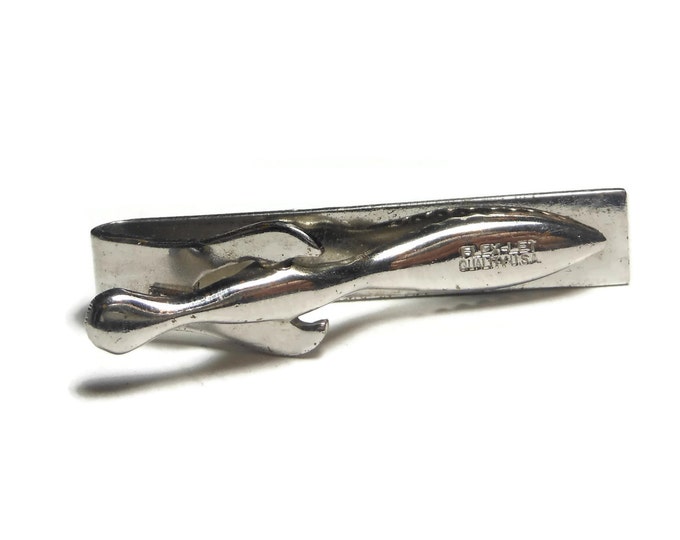 Flex-Let tie bar tack clasp or money clip etched art deco design with the initial D, silver plated