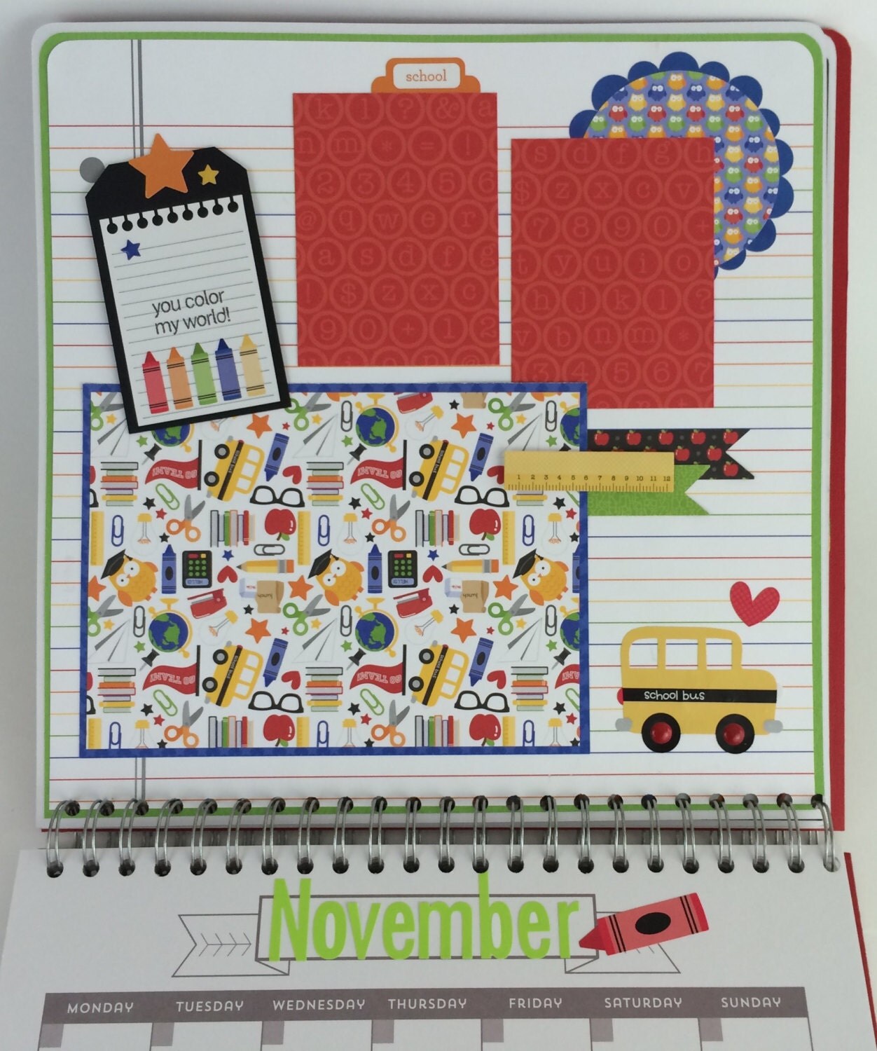 SALE 12x12 School Calendar Scrapbook 12 Layouts