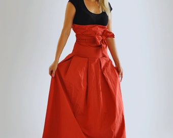 Red Long Extravagant Skirt/Womens Casual Skirt/Handmade