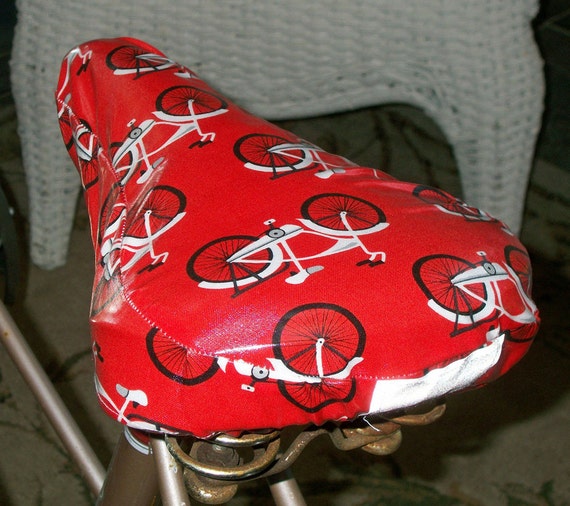 Bicycles on Red Bicycle Seat Cover by shirleysewdesigns on Etsy