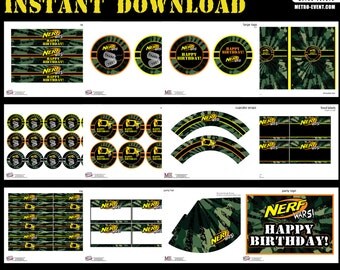 Nerf Wars Party Decorations, Nerf Instant Download, Nerf Banner, Nerf Birthday, Nerf Cupcake Toppers, Nerf Birthday, Nerf
