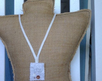 vinatge salt sack necklace, shabby chic necklace