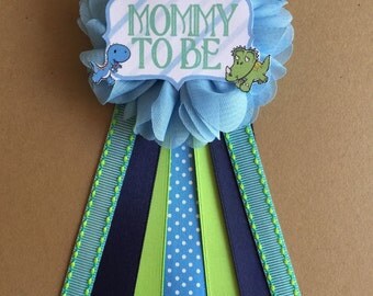Boy Dinosaurs Baby Shower Pin Mommy to be pin Flower Ribbon Pin Corsage Glitter Rhinestone Mommy Mom New Mom Its a boy