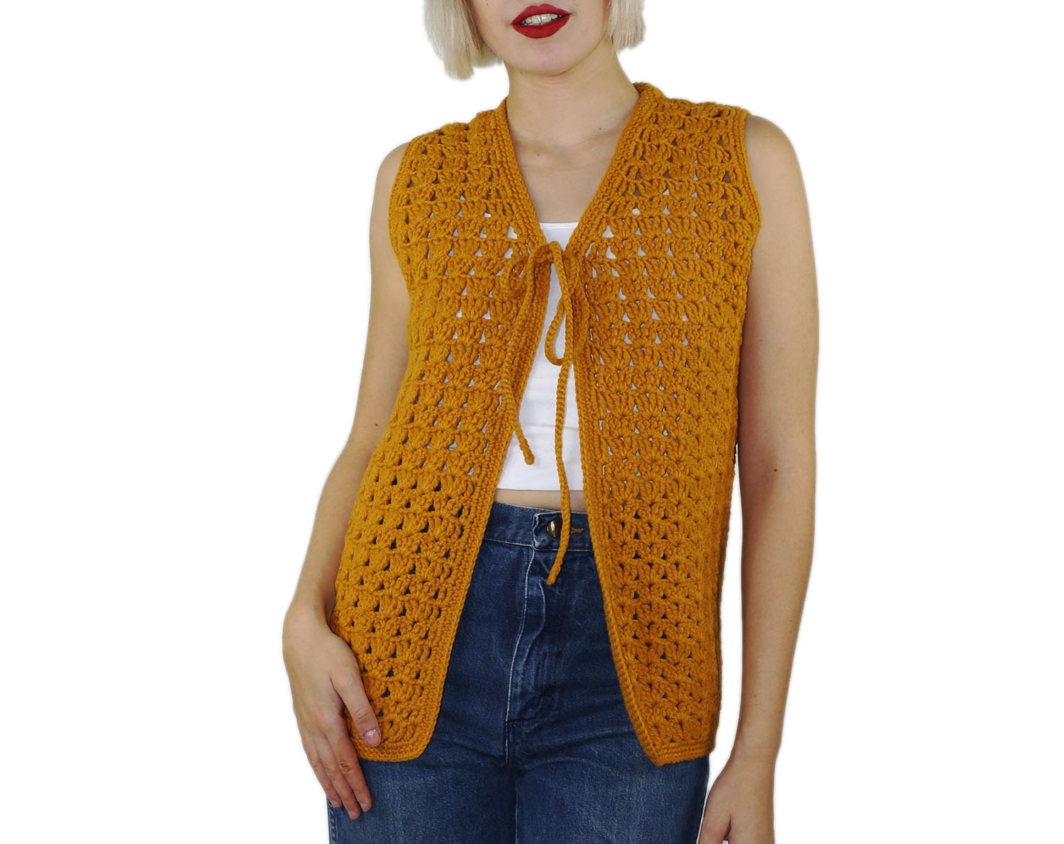 Crochet Vest M Medium L Large Mustard Yellow by filthyrebena