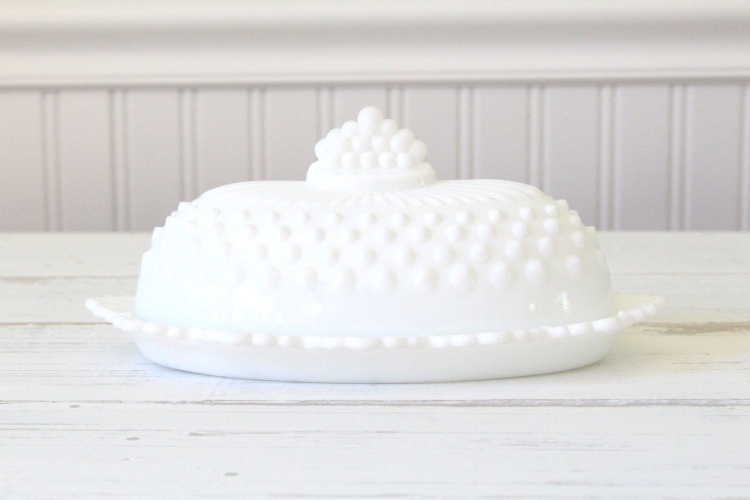 Covered Butter Dish Vintage White Milk Glass by MariasFarmhouse
