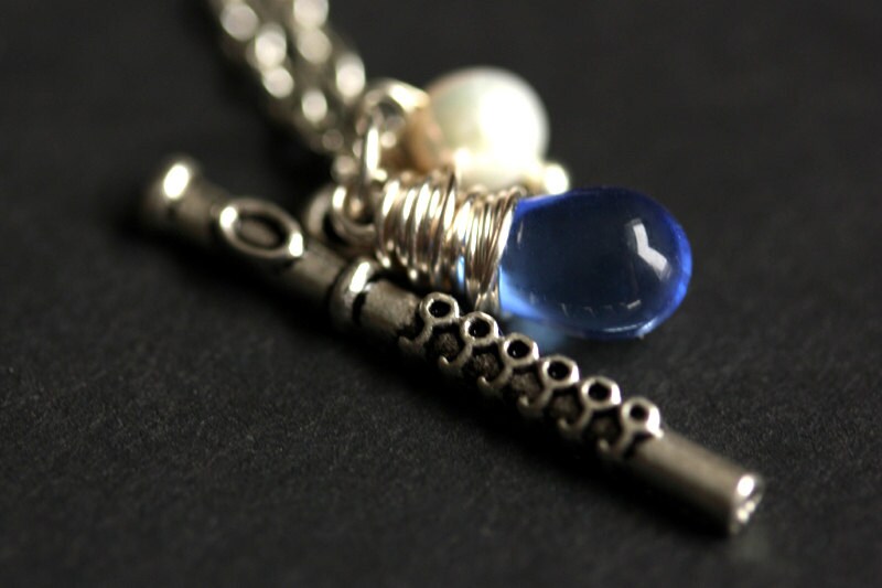 Flute Necklace. Music Necklace. Silver Flute Charm Necklace.