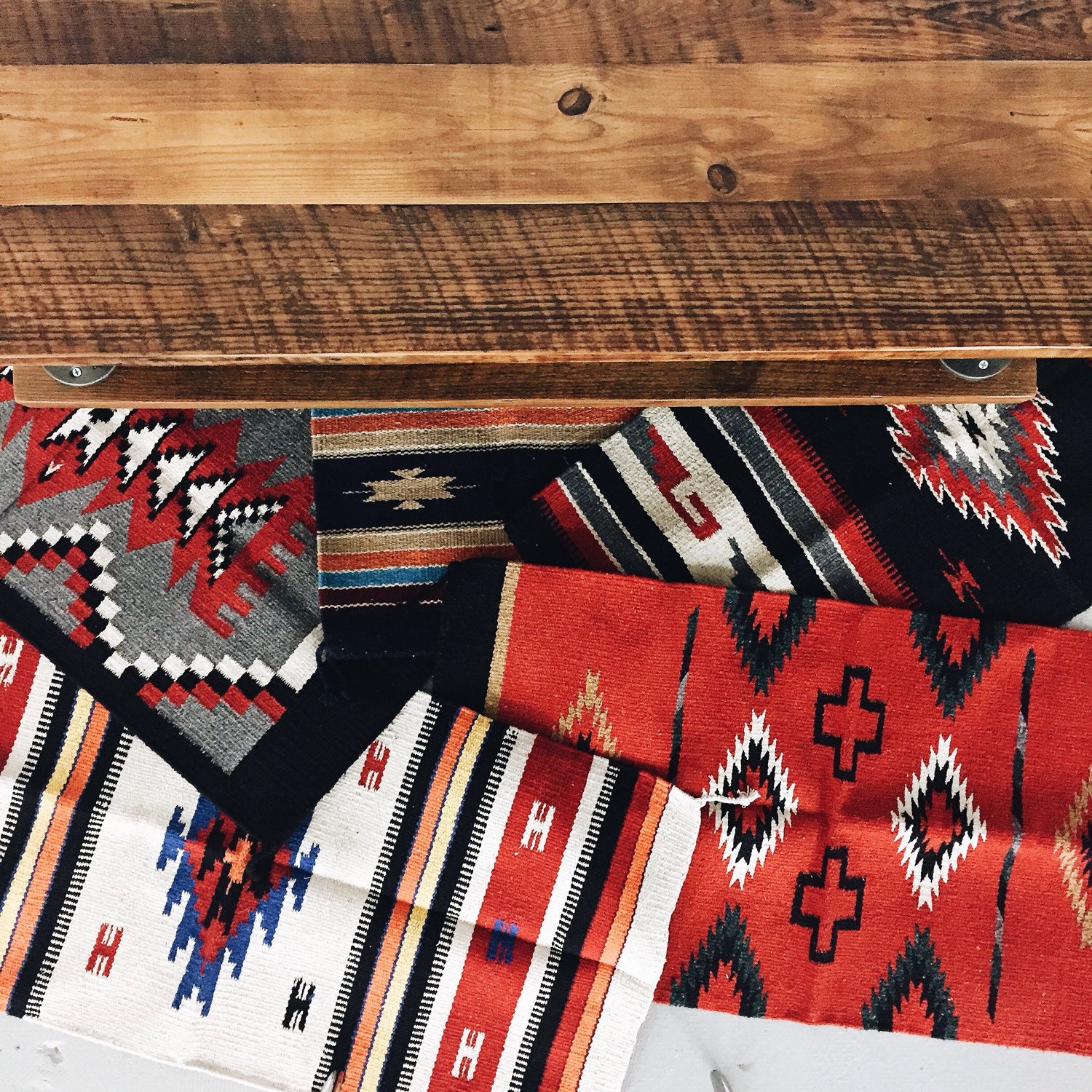 Southwest Mexican Navajo Textile Rug Table by TylerKingstonWoodCo