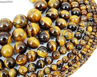 Natural Tiger's Eye Gemstone Size 2mm 3mm 4mm 6mm 8mm 10mm 12mm 14mm 16mm Round Ball Spacer Beads 15.5'' Strand Great For Jewelry Design