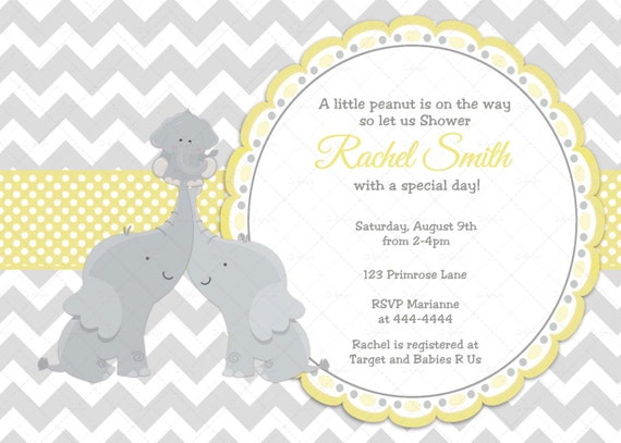 Yellow Elephant Baby Shower Invitations 6